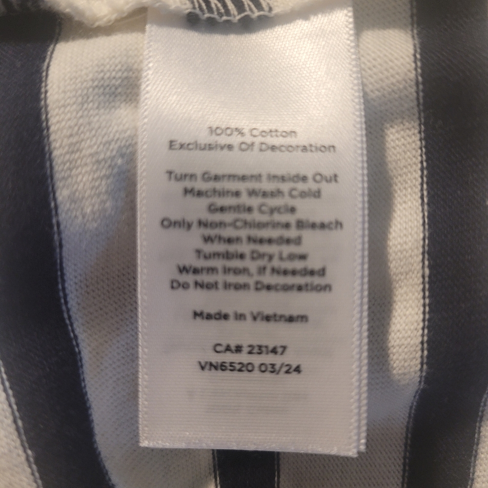 Talbots Round Neck, Owl Motif Striped Long Sleeve Black/White Stretch Top. MP - Picture 8 of 8